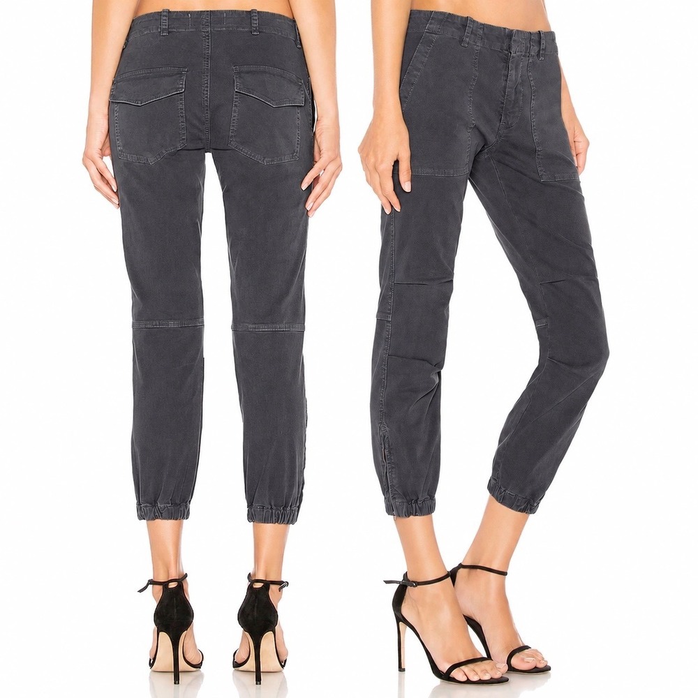 NILI LOTAN Cropped Military Cargo Pants in Charcoal